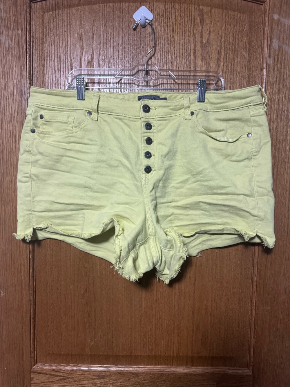 torrid High-Waist Button-Front Frayed Hem Shorts in Light Yellow